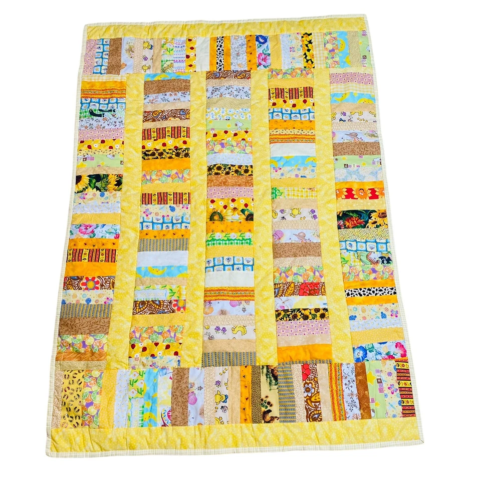 Manta de cuna acolchada para bebé con retazos hechos a mano 42x59 abejas amarilla guardería MUY BONITA Foto 2 de 4