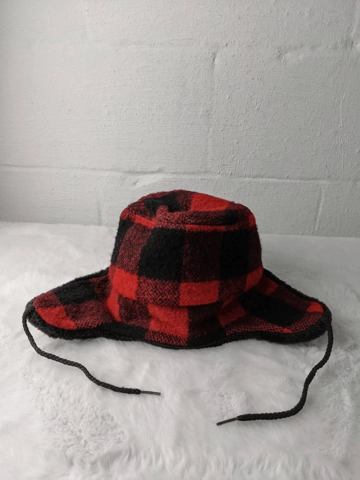 Woolrich Para Hombres M Rojo Negro Búfalo Cuadros Gorra de Caza Invierno Orejeras De Colección Loca Foto 4 de 4