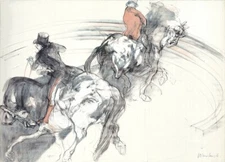 CLAUDE WEISBUCH Two Horsemen SIGNED 21.5" x 30" Lithograph 1985 Modernism Gray,