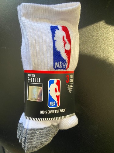 NBA Kid's Crew Cut Socks 3 PAIRS Size Large 9-11 NEW W TAGS - Picture 1 of 3