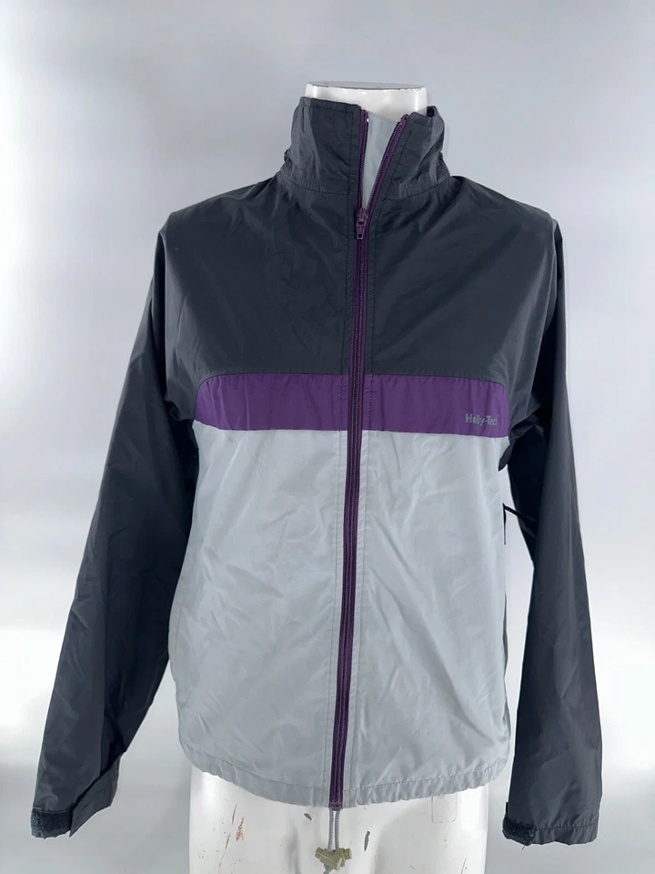 Chaqueta con Capucha Helly-Hansen Cremallera Completa Hombres XS Negra Púrpura 100% Nylon YGI J4-63 Foto 2 de 4