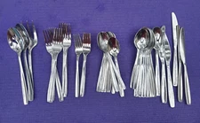 Lot of 44 Cambridge MIRROR PLAIN CONTOUR Stainless FORKS SPOONS KNIVES SERVING
