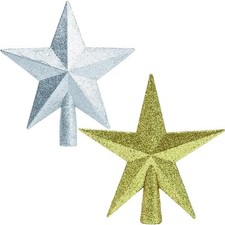 2 Pack Glittered Mini Star Christmas Tree Topper Treetop Silver Golden