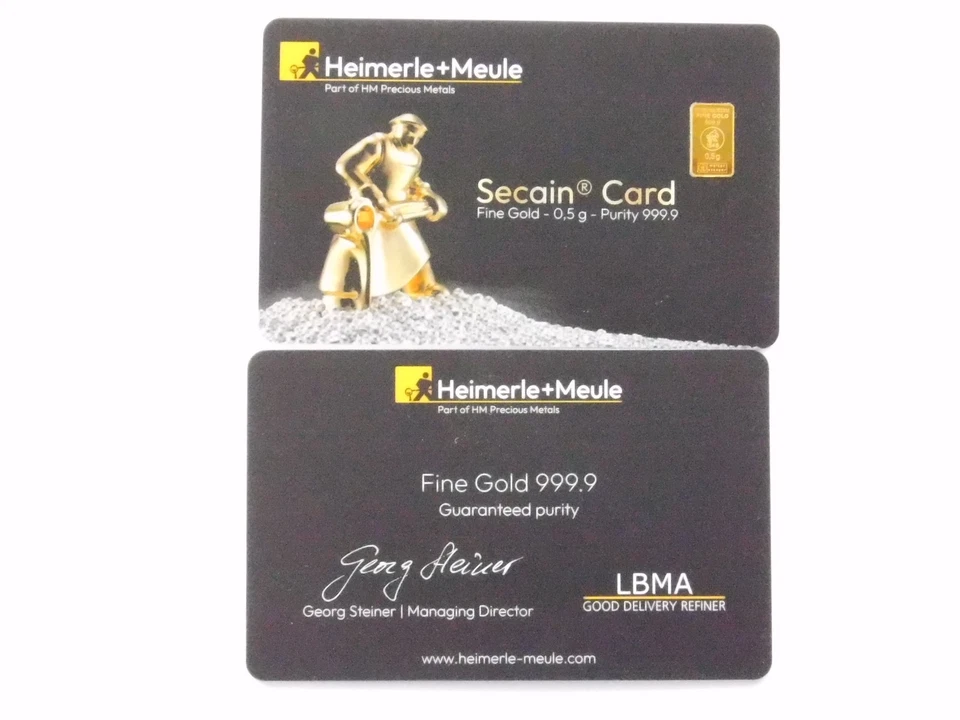 Goldbarren 0,5 Gramm HEIMERLE + MEULE 999,9 1/2 g Gold Secain Card LBMA zertifiz - Bild 3 von 4