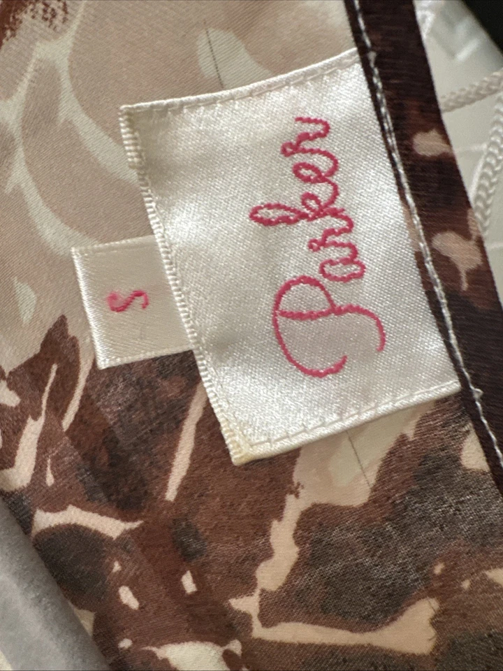 Blusa Parker Estampado Serpiente Seda Peplum Talla S Marrón Beige Boho Chic Top Foto 3 de 4