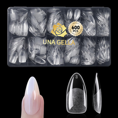 Almond Gel Nail Tips 600 Pcs Pre Etched Medium Almond Shaped Nails Full Cover Pr