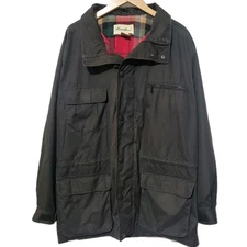 VTG Eddie Bauer Jacket Mens L Black Plaid Wool Lined Parka Chore Barn Outdoors 