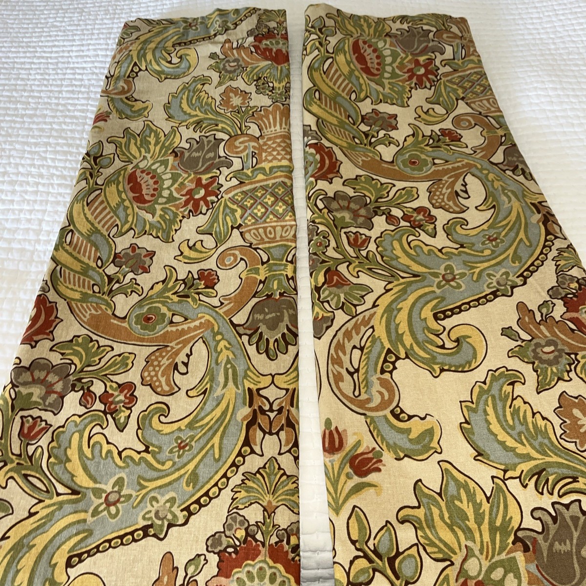 POTTERY BARN＊カーテン Pottery Barn Simone Floral Linen Cotton Drapes 50x 96 Set of 2