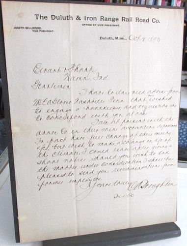 1893 DULUTH & IRON Range Railroad Co Letterhead letter to Warren Indiana