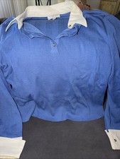 St. John Sport Marie Blue Long Sleeve Knit Pullover Sweater Large