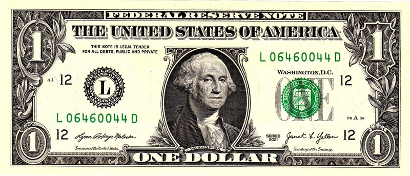 $1 2021 Fancy Serial  Uncirulated CU L06460044D
