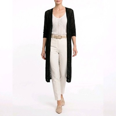 Italy Cardigan Größe 38 40 42 44 Schwarz Lange Häckel Strickjacke Lochmuster