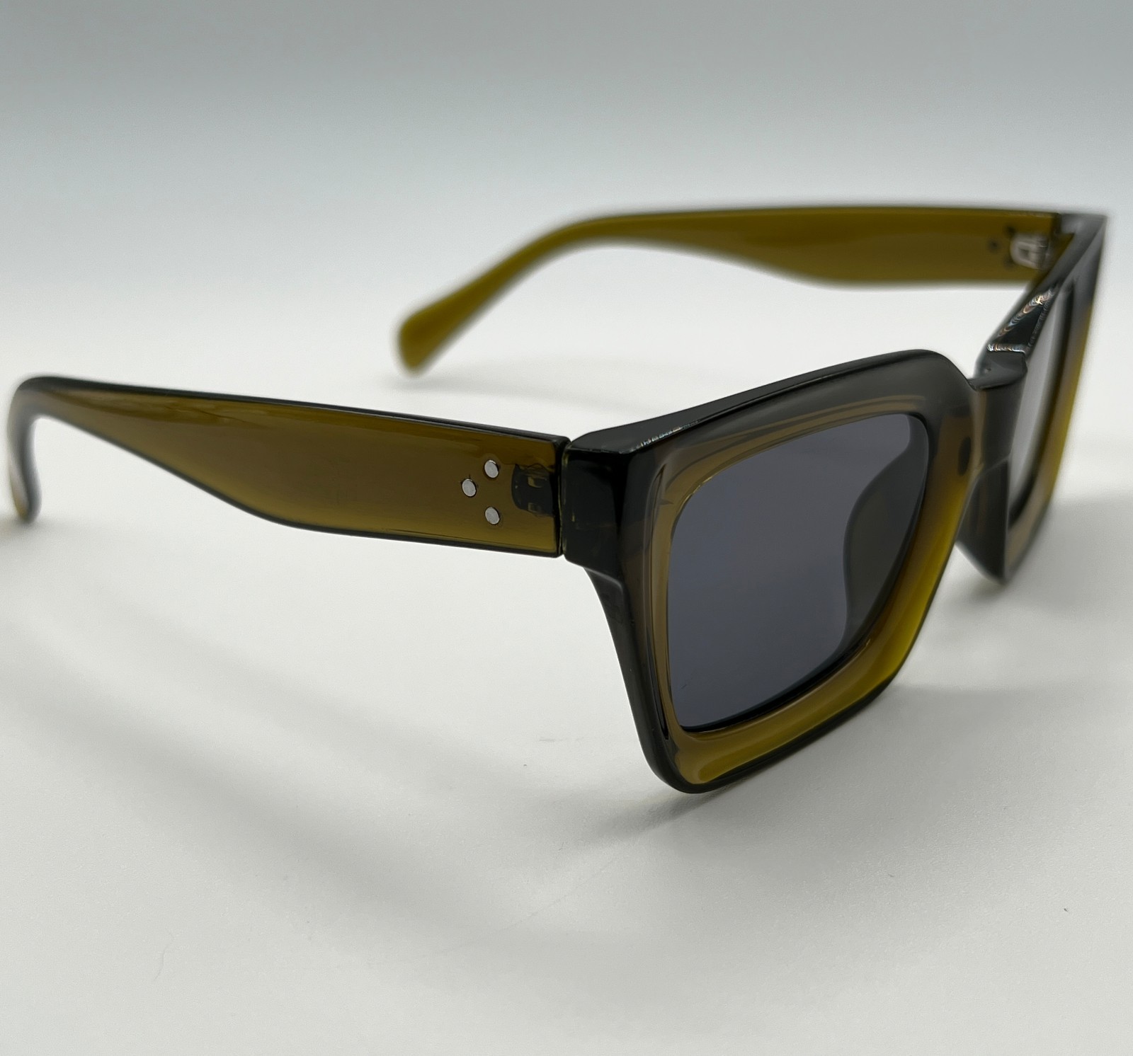 Olive Green Translucent Rectangular Sunglasses – … - image 3