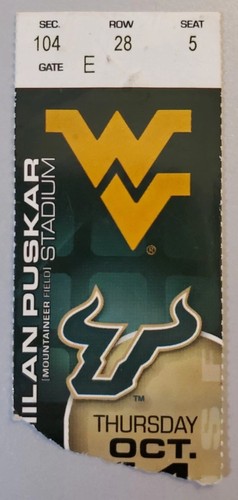 West Virginia Mountaineers South Florida Bulls Football Ticket Stub 10/14 2010