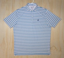 Johnnie-O Men's Large Polo Golf Shirt Blue Stretch Performance Logo Striped