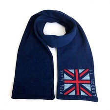 Pepe Jeans Kids Boys Knitted Union Jack Neck Scarf Warm Scarves Navy Small S NEW