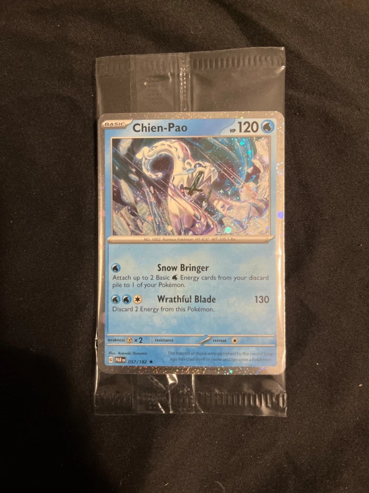 SEALED POKEMON PROMO:  CHIEN-PAO 057/182 COSMOS HOLO WITH STICKERS  - Image 3 of 4