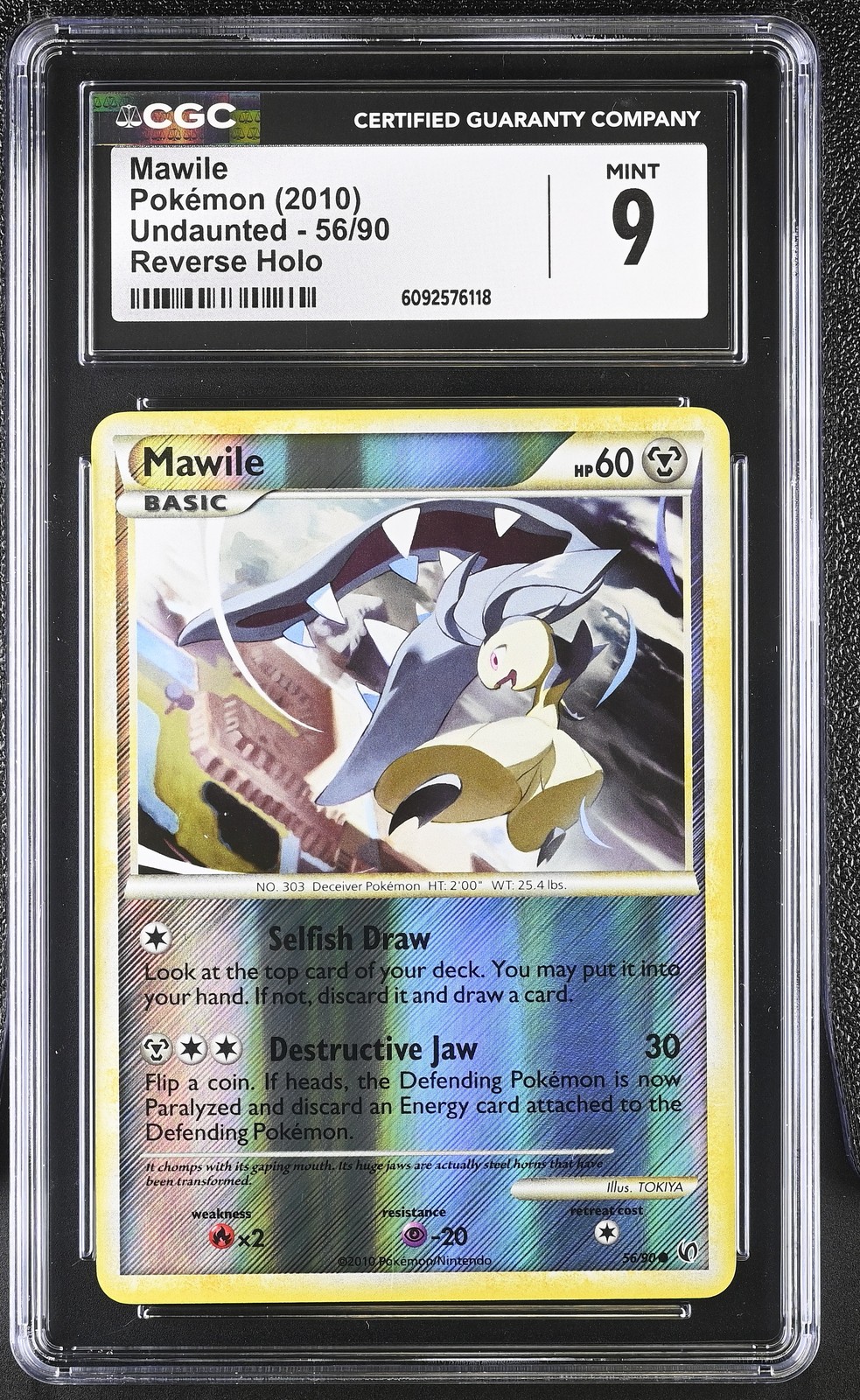 CGC 9 MINT Mawile 2010 Undaunted 56/90 Reverse Holo Pokemon Card