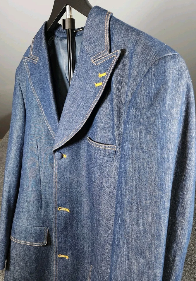 Abrigo Chaqueta Blazer MILANO MODA Denim Azul Militar Para Hombre Talla 40R Informal Foto 4 de 4