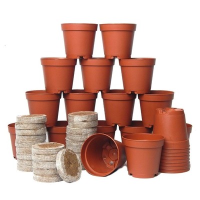 2 Inch TEKU Plastic Pot Terra Cotta Colored Seed Starter Kit (24 Pack)