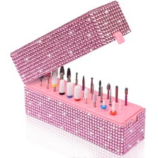 Nail Drill Bits Holder Box: 30 Holes Rhinestone bit Pink