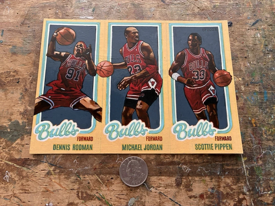 Pintura ORIGINAL de basquete, Michael Jordan Chicago Bulls Dynasty, arte 5 X 7 - Imagem 3 de 3