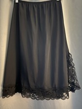 Vintage 80  s First Love Knee Length Nylon Black Lace 1/2 Slip Skirt Small