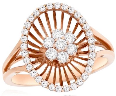 ESTATE .55CT DIAMOND 14KT ROSE GOLD 3D CLASSIC ROUND FLOWER OVAL FUN LOVE RING