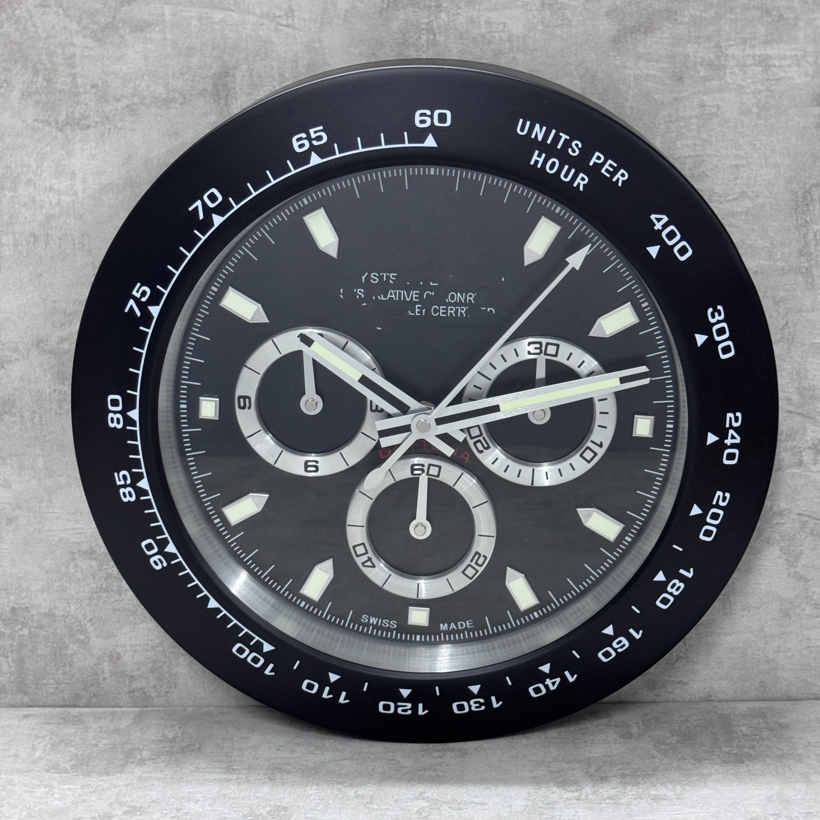 LUXURY 13 inch / 33.5cm Daytona Wall Clock Stainless Steel - Black