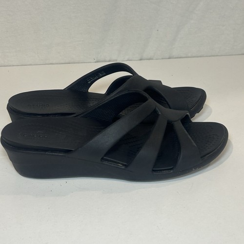CROCS Sanrah sandalo con zeppa e cinturino donna taglia 6 slip on tinta unita nero