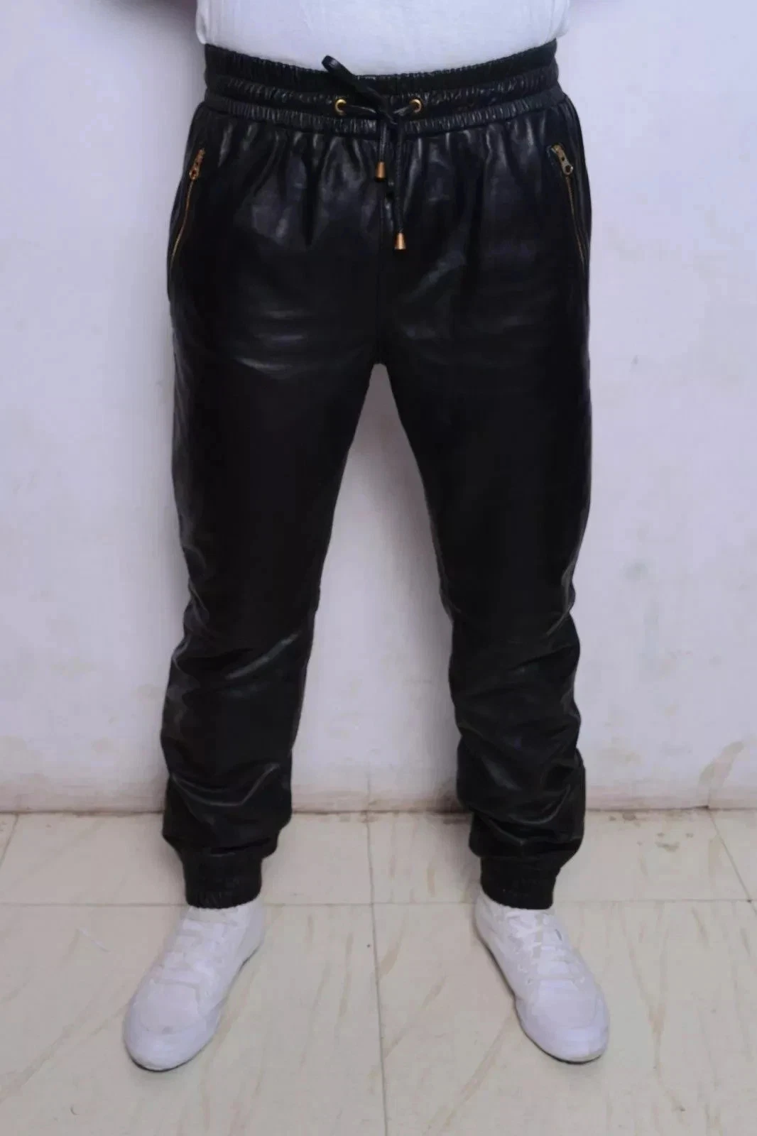 NEW Men's Black LeatherJogger Pant Pure Sheepskin Stylish Slim Fit MotoBikerPant