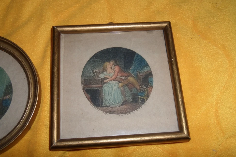 LOT 3 PETITES GRAVURES ANCIENNES ENCADREES SCENE GALANTE..FRAGONARD, CHALLE, BOI - Photo 4/4