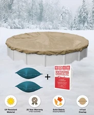 33' Round Above Ground Winter Pool Cover + (2) 4x4 Air Pillows + Winterizing Kit