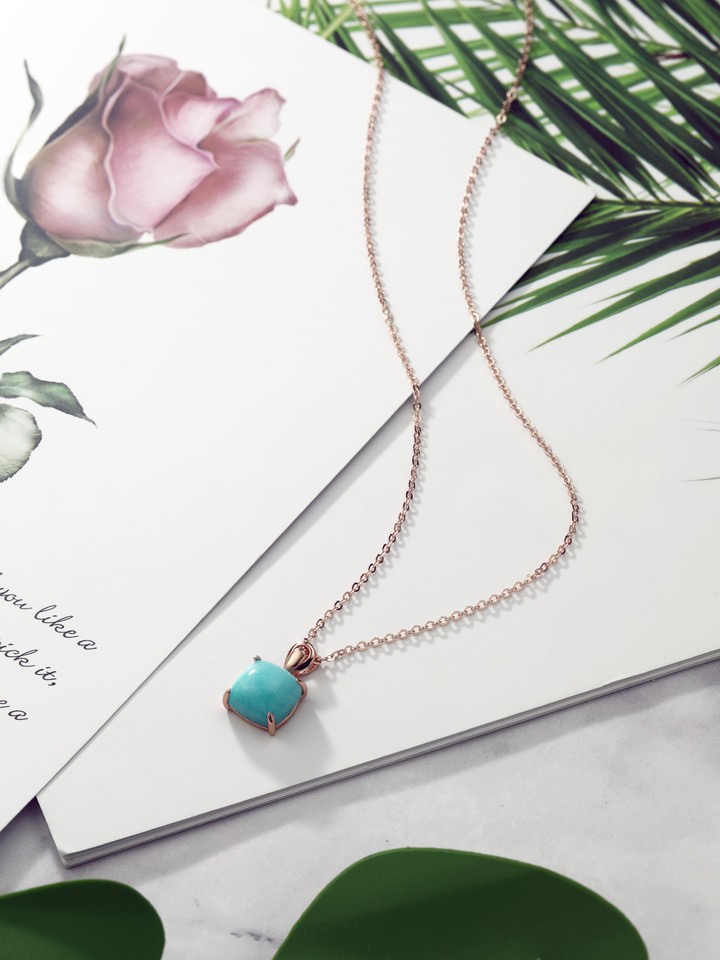 Cut Square Amazonite Rose Gold Plated 18K Rose Gold Plated Silver
