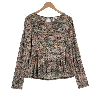 LC Lauren Conrad Boho Top Womens XL Multi Floral Round Neck Long Sleeve Pullover