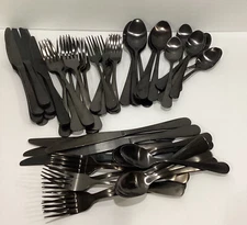 Black Stainless Steel Heavy Duty Flatware Set Kitchen Flatware Services 8 Extras
