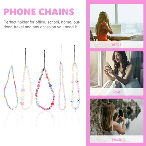 5 Pcs Mobile Phone Lanyard Pearl Chain Beaded Cell Cellphone Charm Strap - Zdjęcie 7 z 12