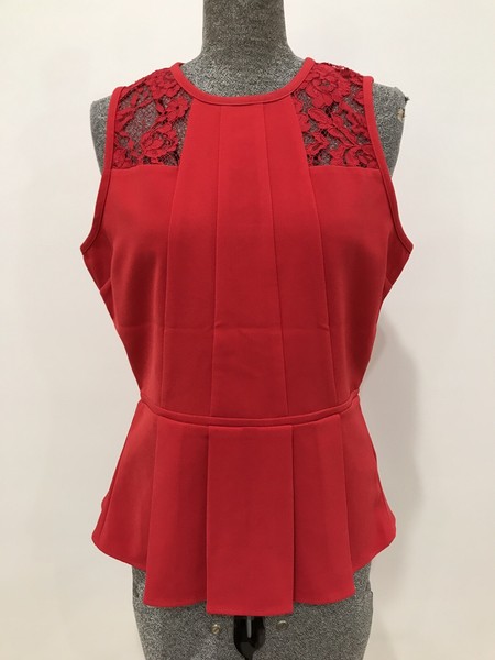 GUC H&M red floral lace insert peplum top sleevless work business EUR 42