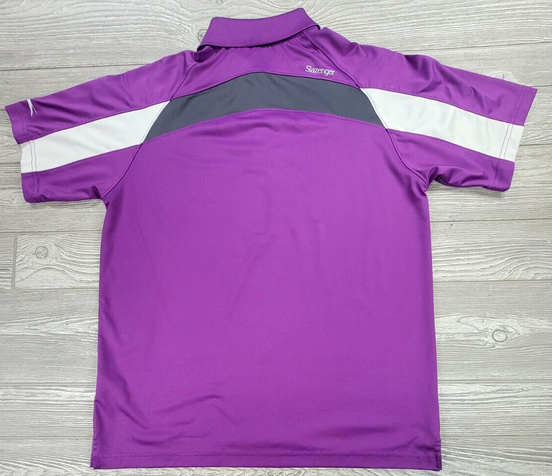 Slazenger Golf Shirt Mens L Purple Gray Performance Polo Short Sleeve Colorblock