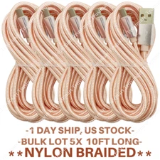 5 Pack 10Ft USB Fast Charger Cable Lot For Apple iPhone 14 13 12 11 XR Data Cord