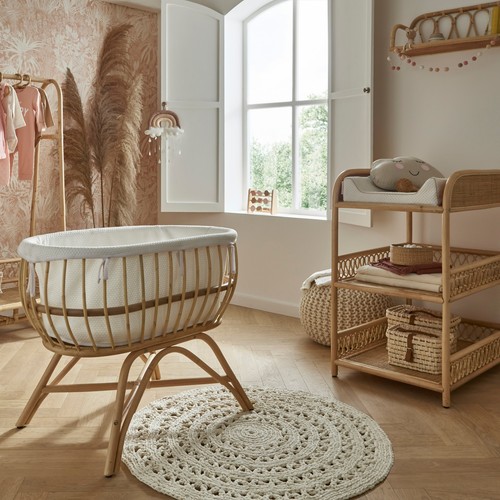 Aria Rattan Baby Crib, Mattress & Liner - 0-6months Bedside Co-Sleeping Cradle - Picture 6 of 11