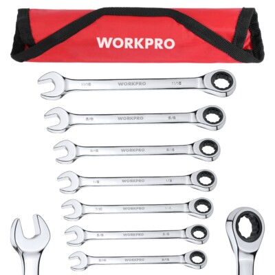 7PC Ratcheting Combination Set Wrench SAE 5/16-11/16'' Combo Wrench Roll Up Pouch