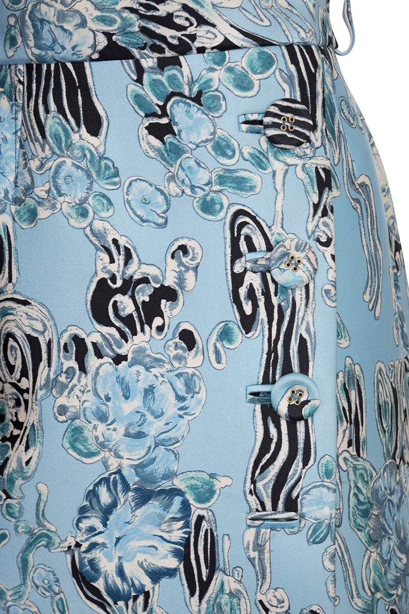 Balenciaga Spring 2008 Blue Floral Silk Neoprene Mini Skirt