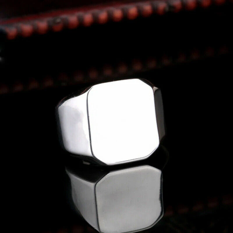 Ring; Men's Stainless Steel Titanium Plated Smooth Square Top Surface Sz 11.75 - Image 3 of 4