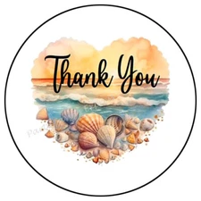 THANK YOU BEACH HEART ENVELOPE SEALS LABELS STICKERS PARTY FAVORS