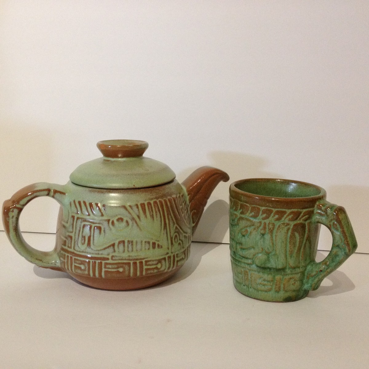 Frankoma Green Teapot In Frankoma & Gracetone Art Pottery  Frankoma Green and Brown Teapot Set main image 2