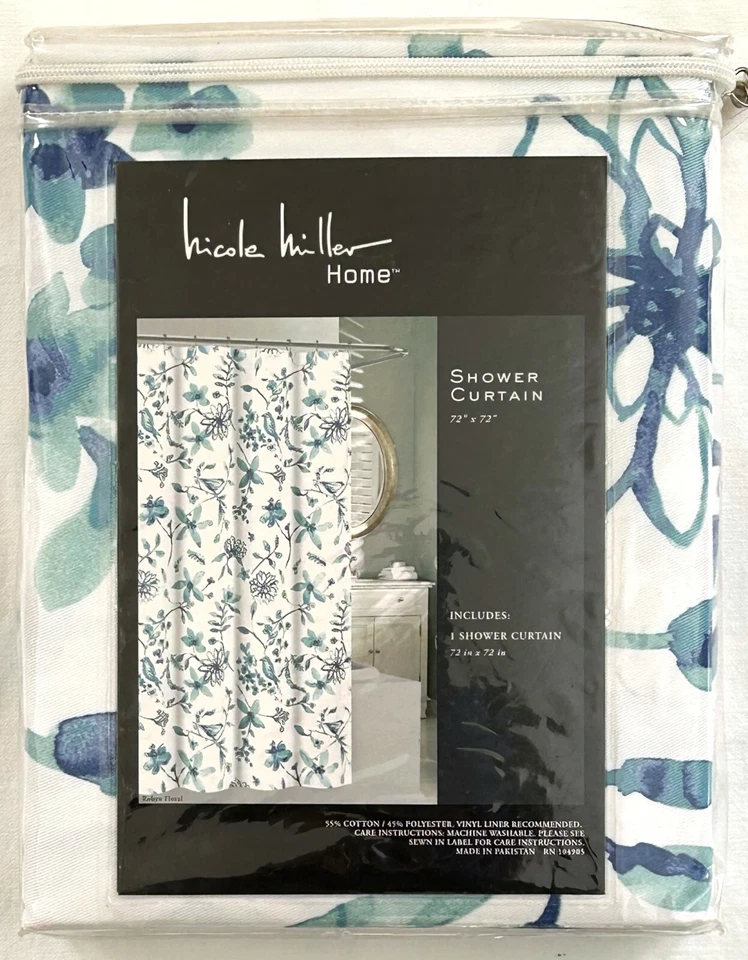 Nicole Miller Fabric Shower Curtain Robyn Floral 72 x 72 100% Cotton Blend NOS - Image 4 of 4