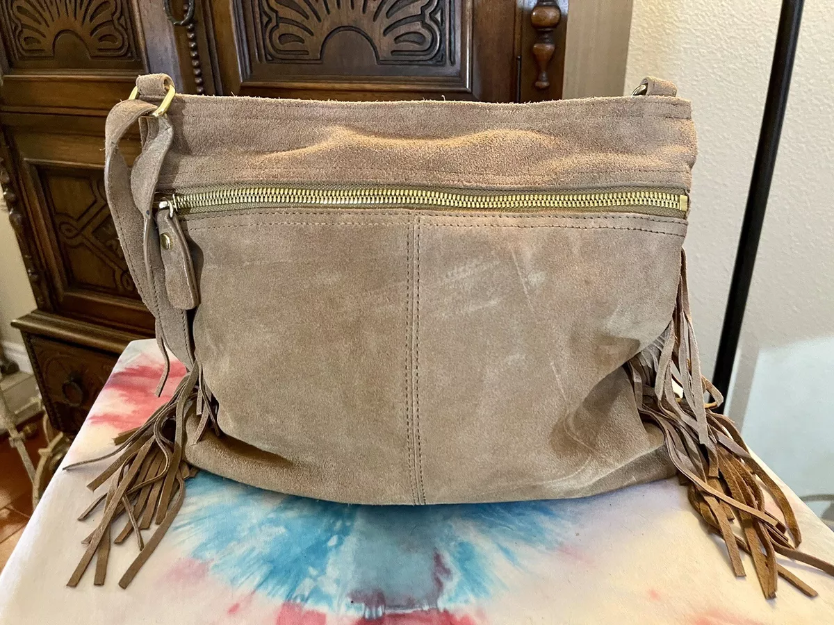 MARGOT Suede TAN Leather Crossbody Shoulder Bag W/ Fringe Sides | eBay