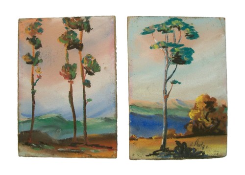 Par en miniatura de pinturas de paisajes enmarcadas impresionistas estadounidenses - alrededor de 1900 - Imagen 5 de 12