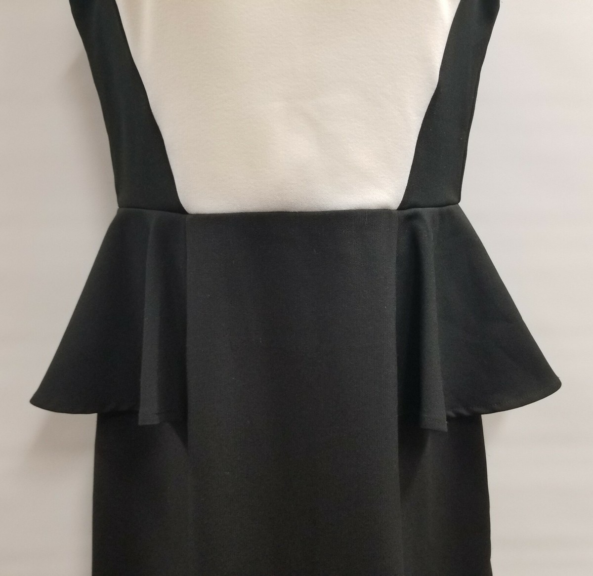 cream and black peplum dress London Times Women's Cap Sleeve Peplum Sheath Dress - White